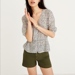 Madewell smocked waist button floral blouse/top